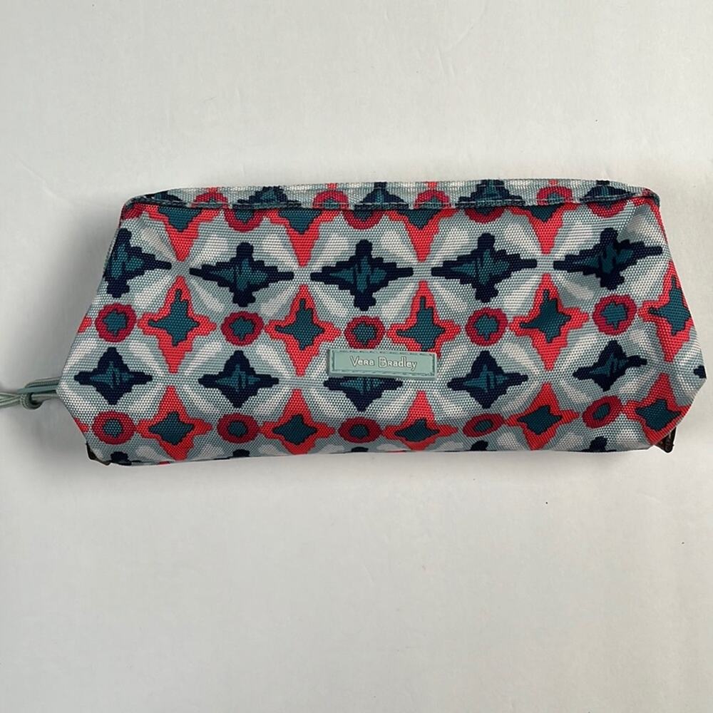 Vera Bradley Pencil or Makeup Case VBK17 Geometric Blue White Pink